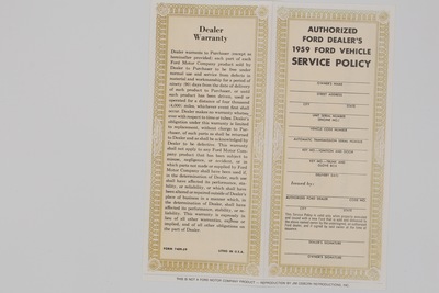 Ford Car Service Policy Sheet Photo Main